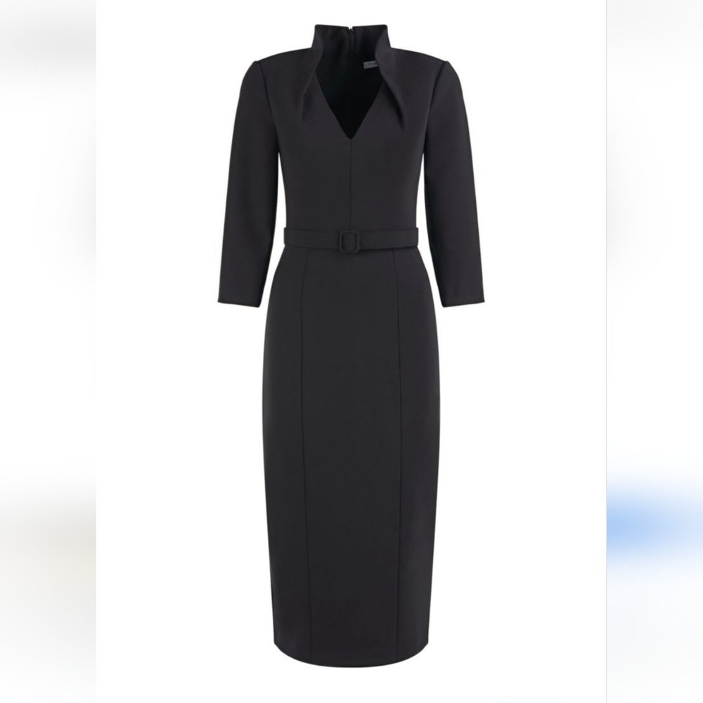 Kay Unger Charcoal Belted Midi Dress